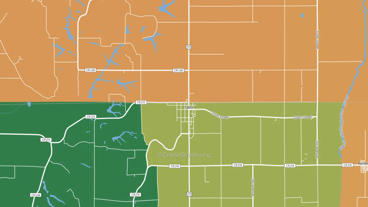 Tabor, IA Map of Theft Rates