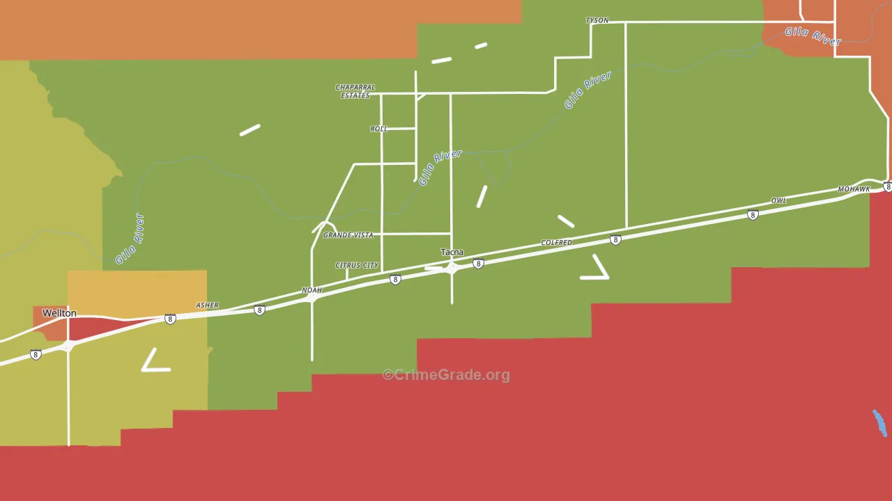 Tacna, AZ Map of Theft Rates
