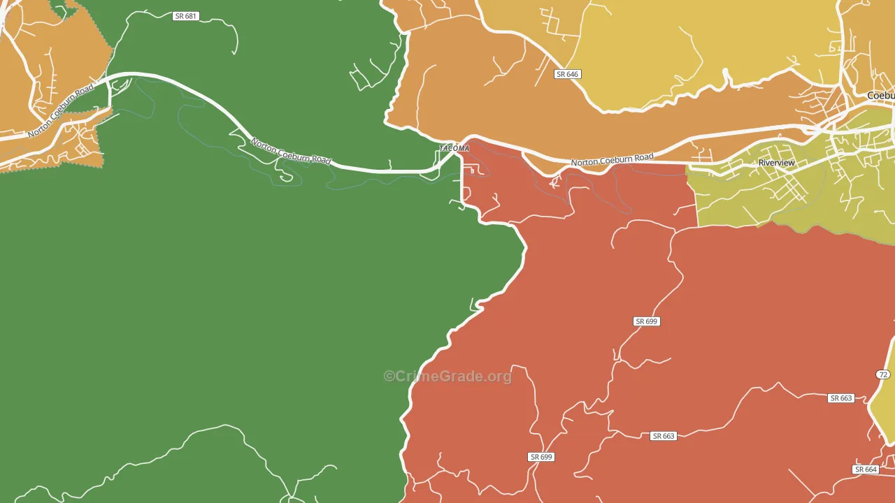 Tacoma, VA Map of Theft Rates