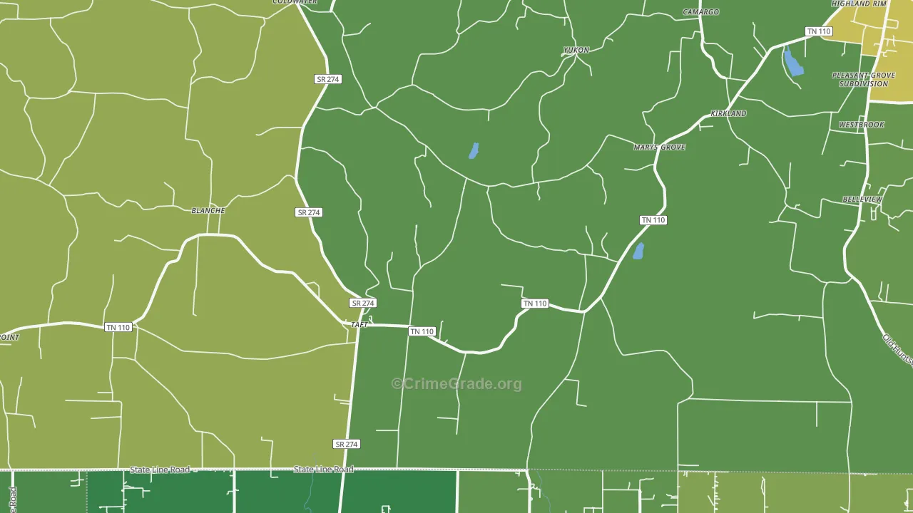Taft, TN Map of Theft Rates