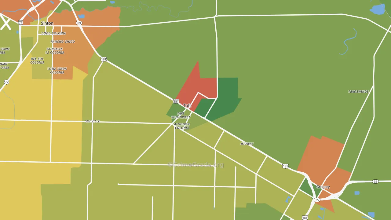 Taft, TX Map of Theft Rates