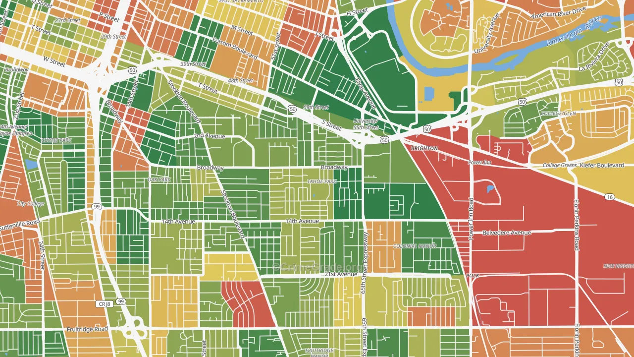 Tahoe Park, Sacramento, CA Map of Theft Rates
