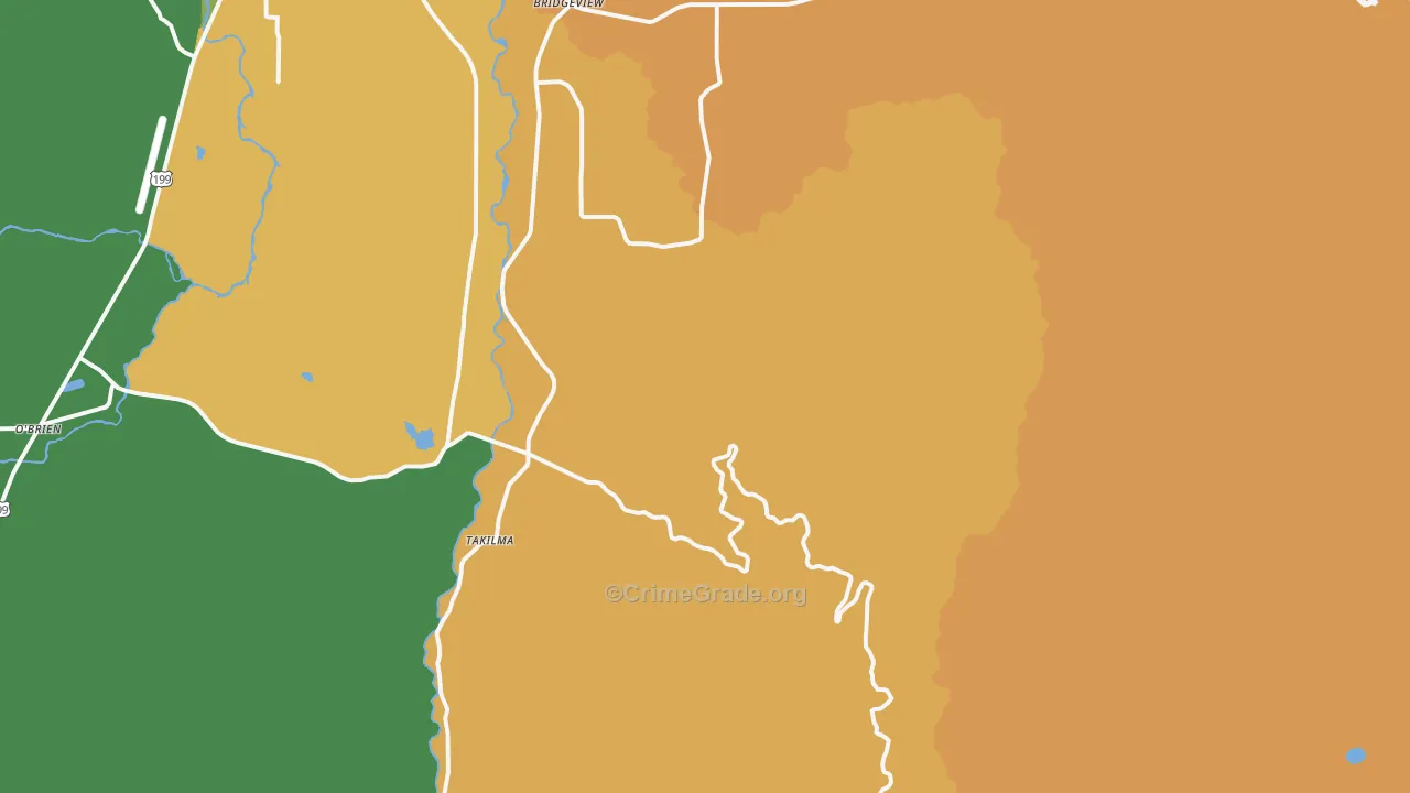 Takilma, OR Map of Theft Rates