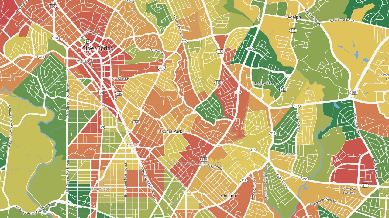 Takoma Park, MD Map of Theft Rates