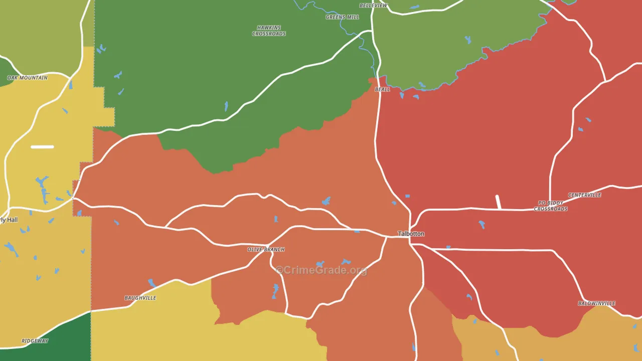 Talbot County, GA Map of Theft Rates