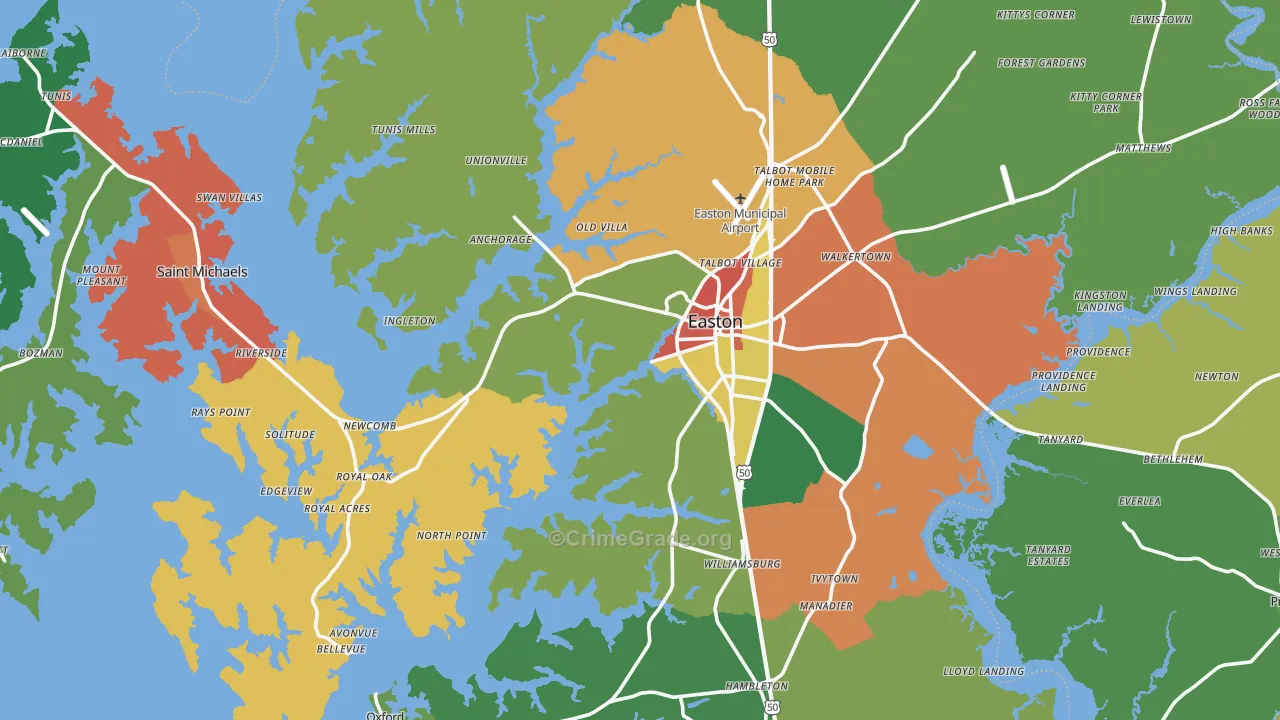 Talbot County, MD Map of Theft Rates