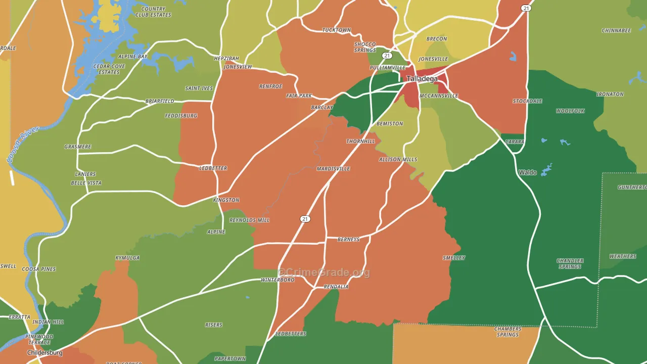 Talladega County, AL Map of Theft Rates