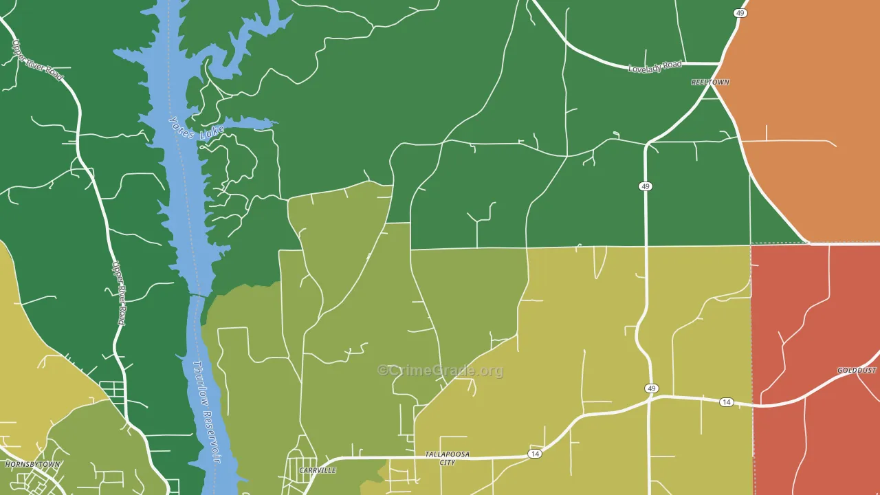 Tallapoosa City, AL Map of Theft Rates