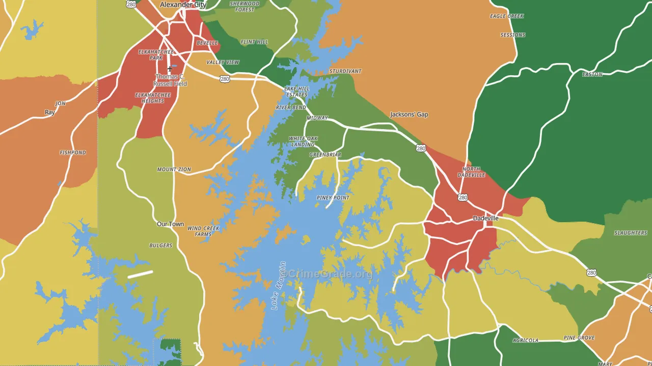 Tallapoosa County, AL Map of Theft Rates