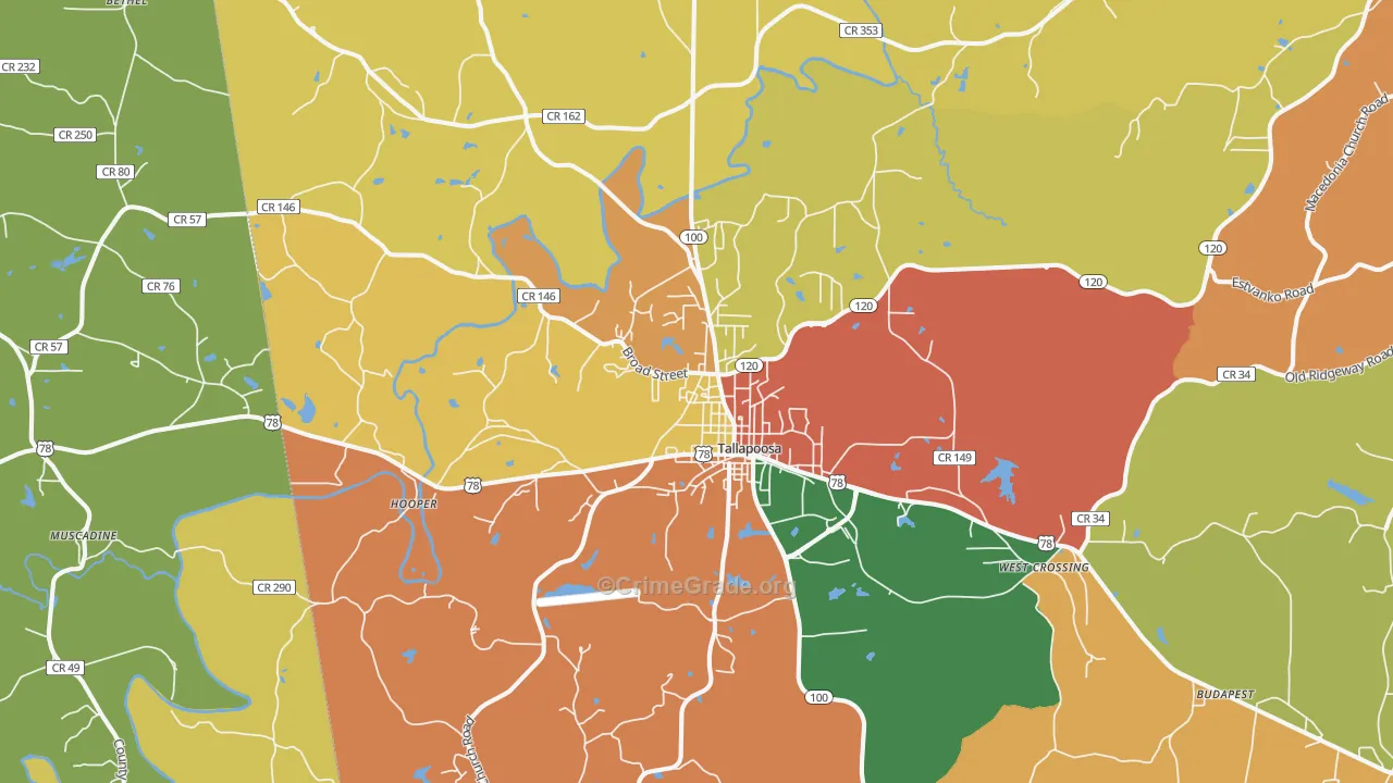 Tallapoosa, GA Map of Theft Rates