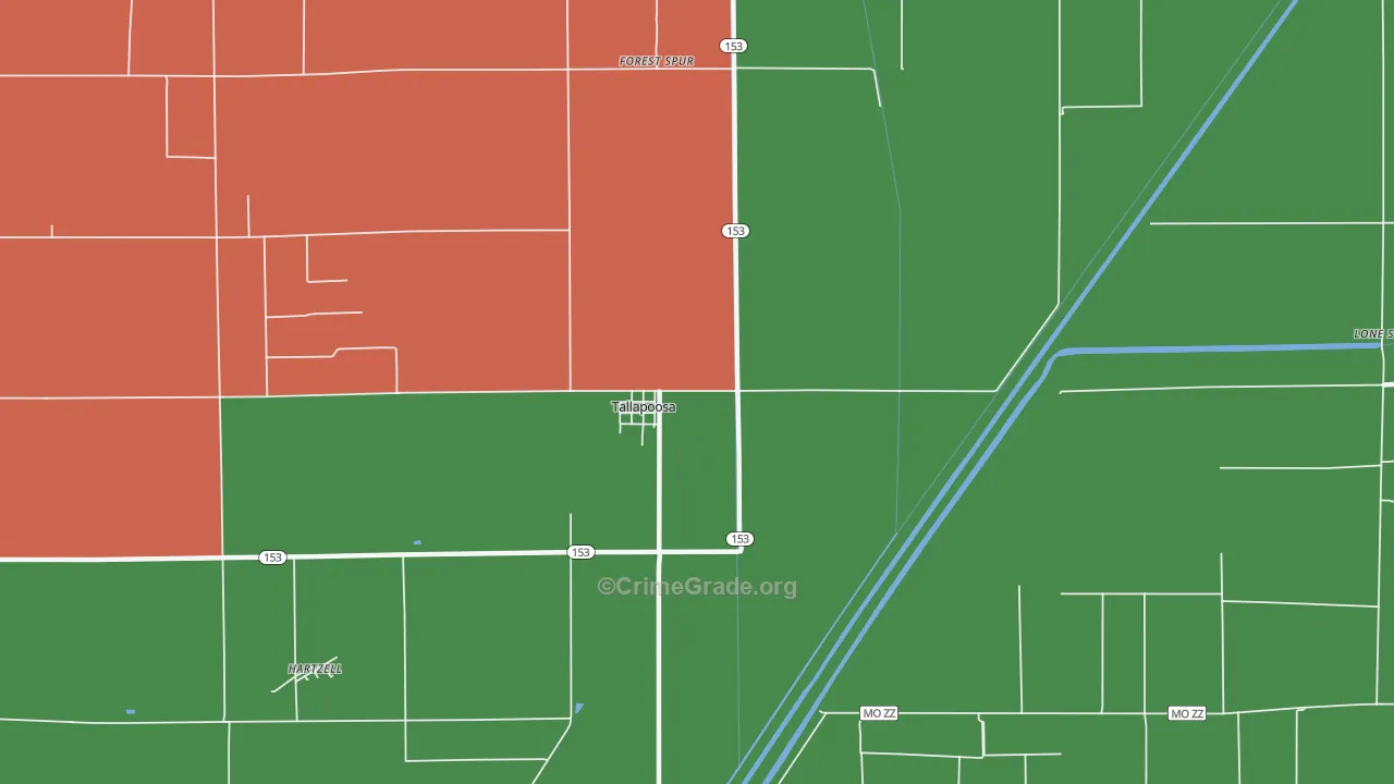 Tallapoosa, MO Map of Theft Rates