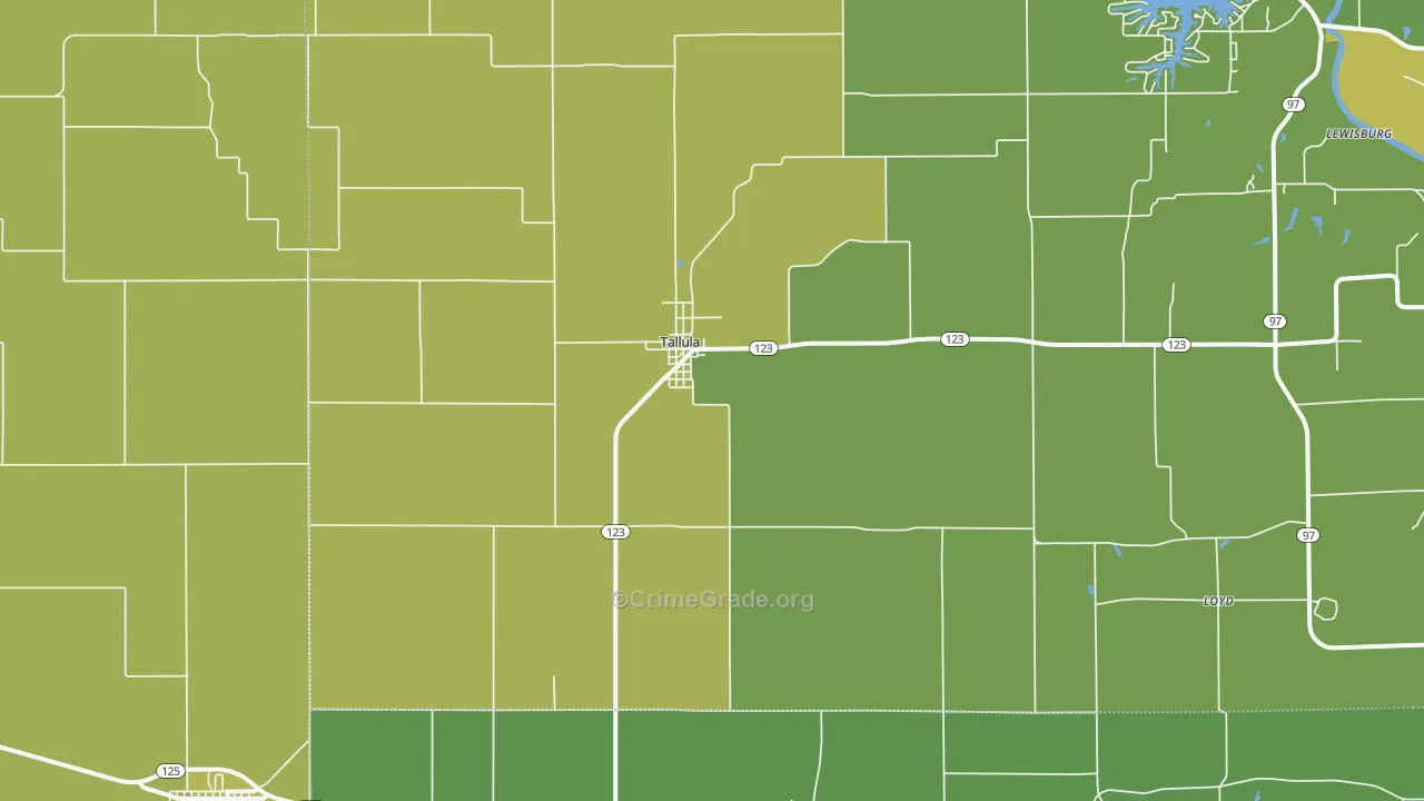 Tallula, IL Map of Theft Rates