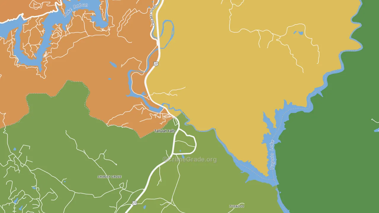 Tallulah Falls, GA Map of Theft Rates