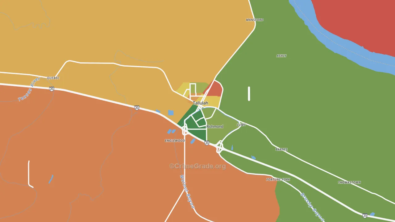 Tallulah, LA Map of Theft Rates