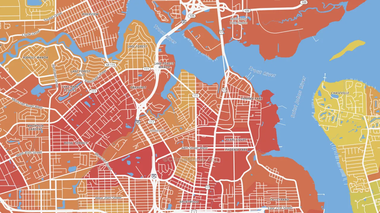 Tallulah-North Shore, Jacksonville, FL Map of Theft Rates