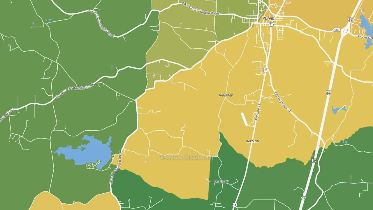 Talowah, MS Map of Theft Rates
