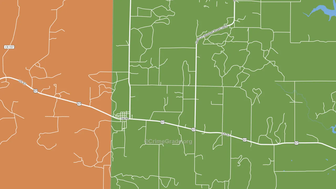 Talpa, TX Map of Theft Rates