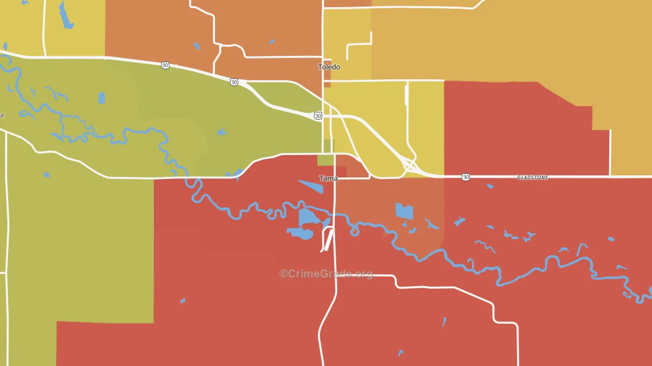 Tama, IA Map of Theft Rates