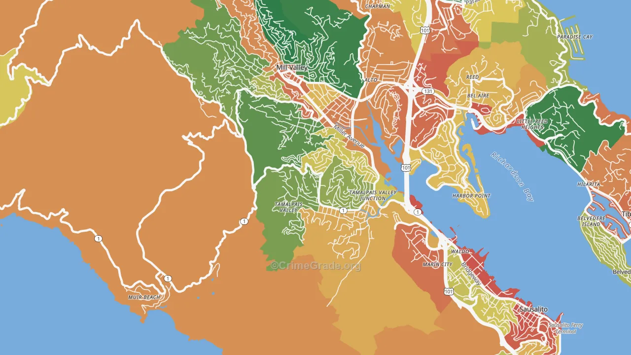 Tamalpais-Homestead Valley, CA Map of Theft Rates