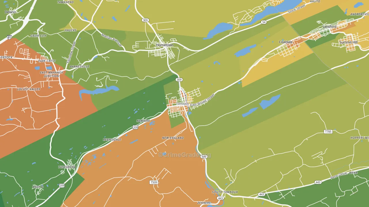 Tamaqua, PA Map of Theft Rates
