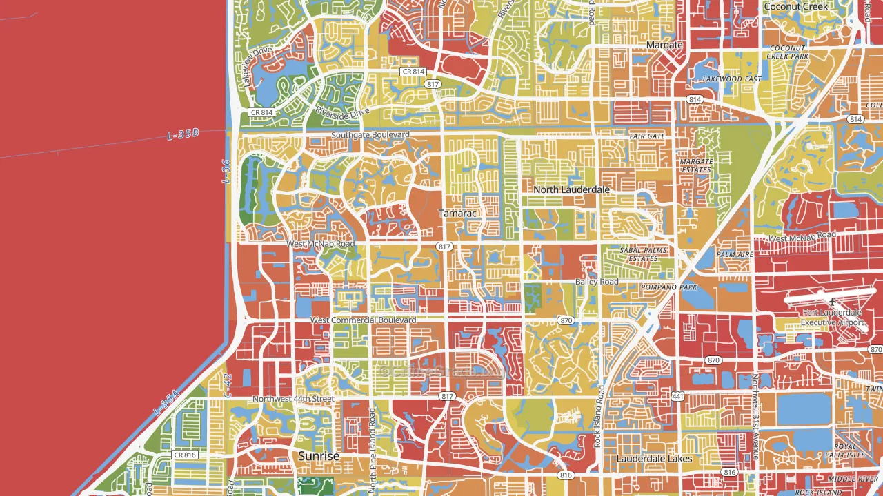 Tamarac, FL Map of Theft Rates