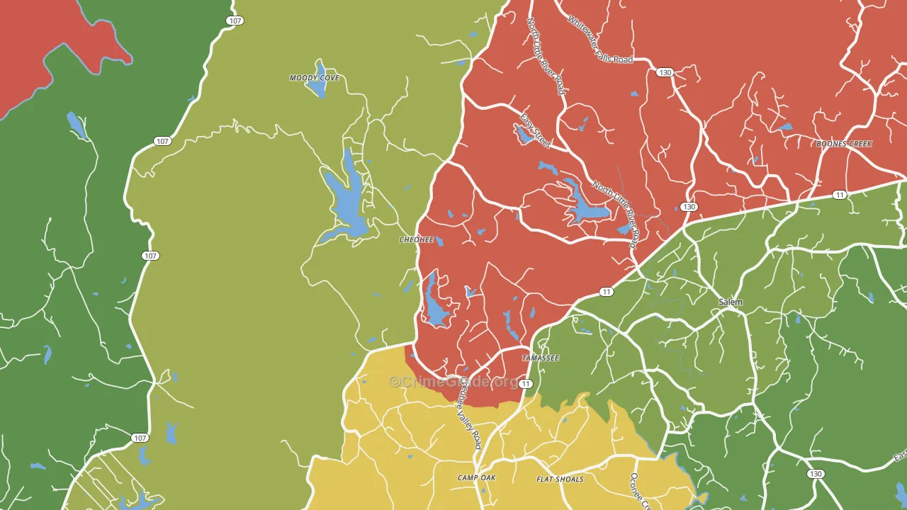 Tamassee, SC Map of Theft Rates