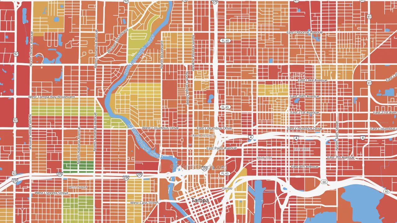 Tampa Heights, Tampa, FL Map of Theft Rates