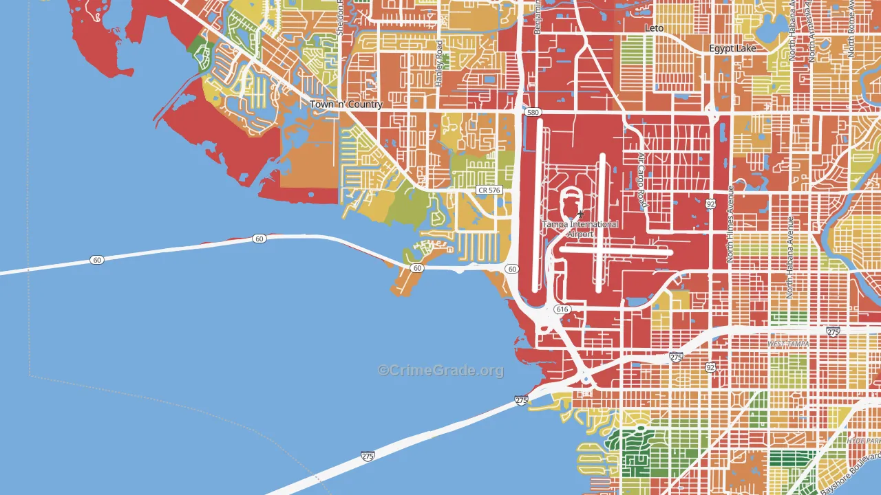 Tampa International Airport Area, Tampa, FL Map of Theft Rates