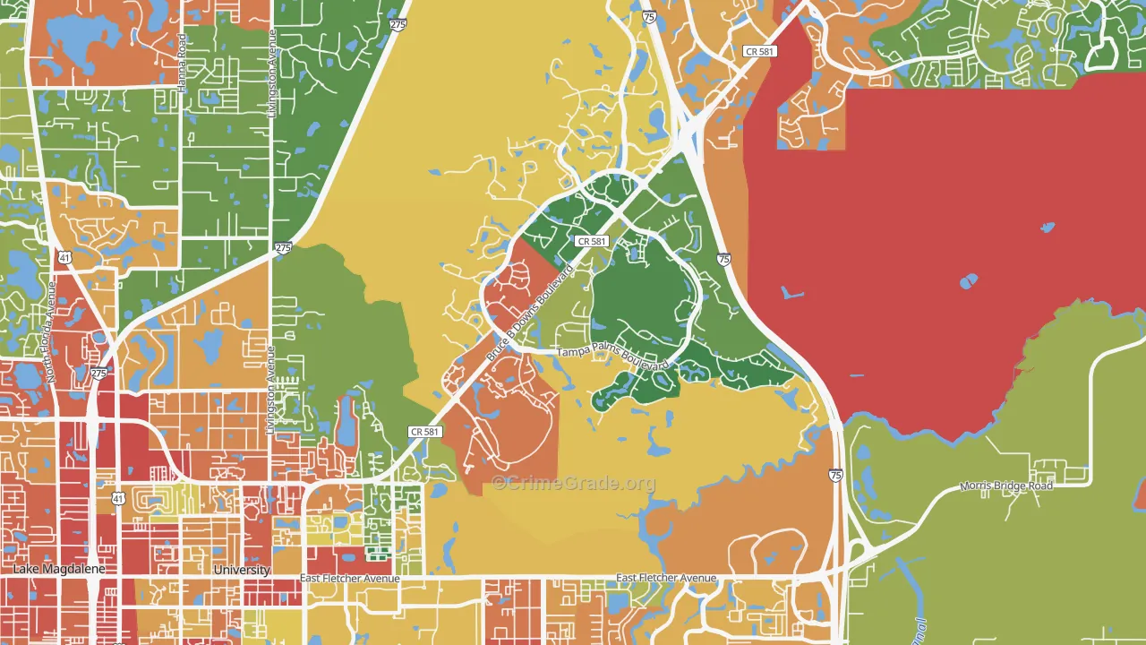 Tampa Palms, Tampa, FL Map of Theft Rates