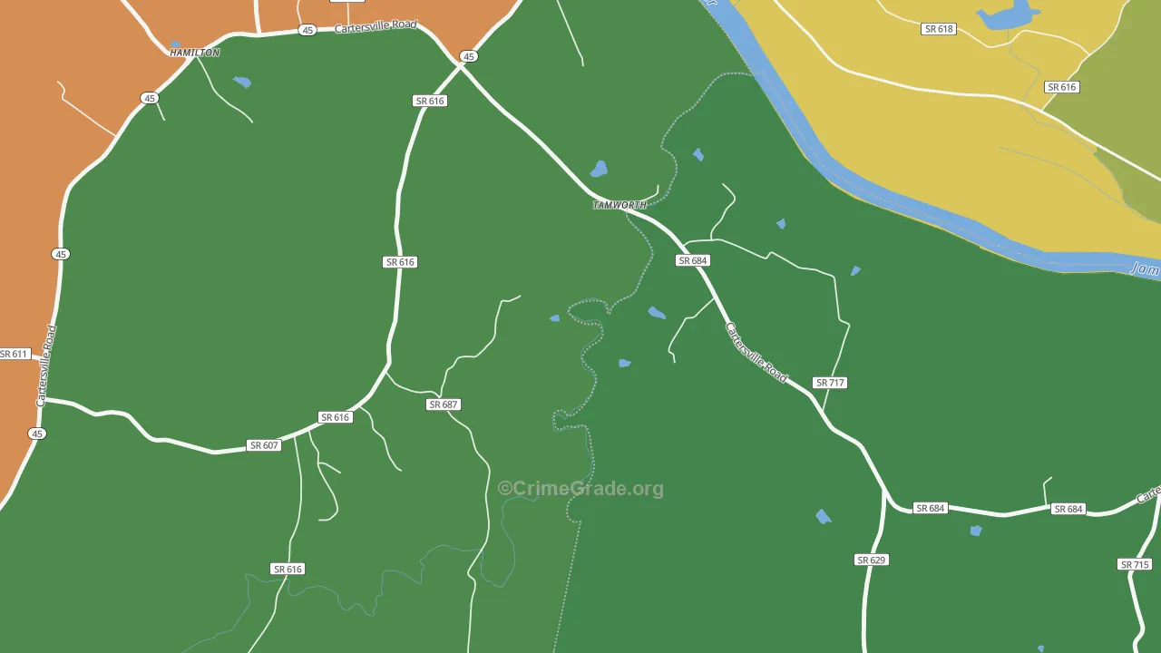Tamworth, VA Map of Theft Rates