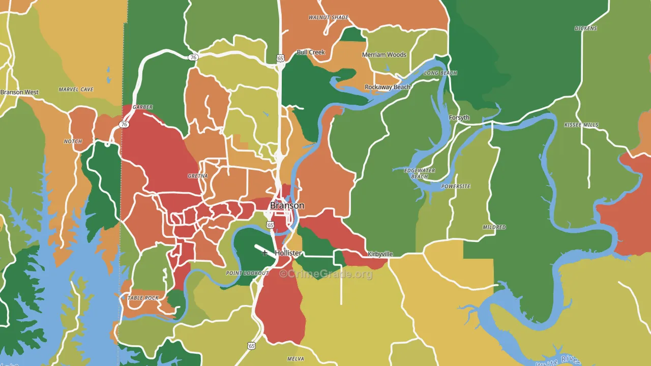 Taney County, MO Map of Theft Rates