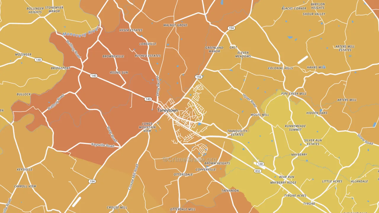 Taneytown, MD Map of Theft Rates