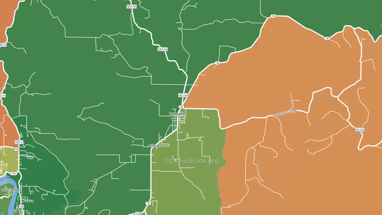 Taneyville, MO Map of Theft Rates
