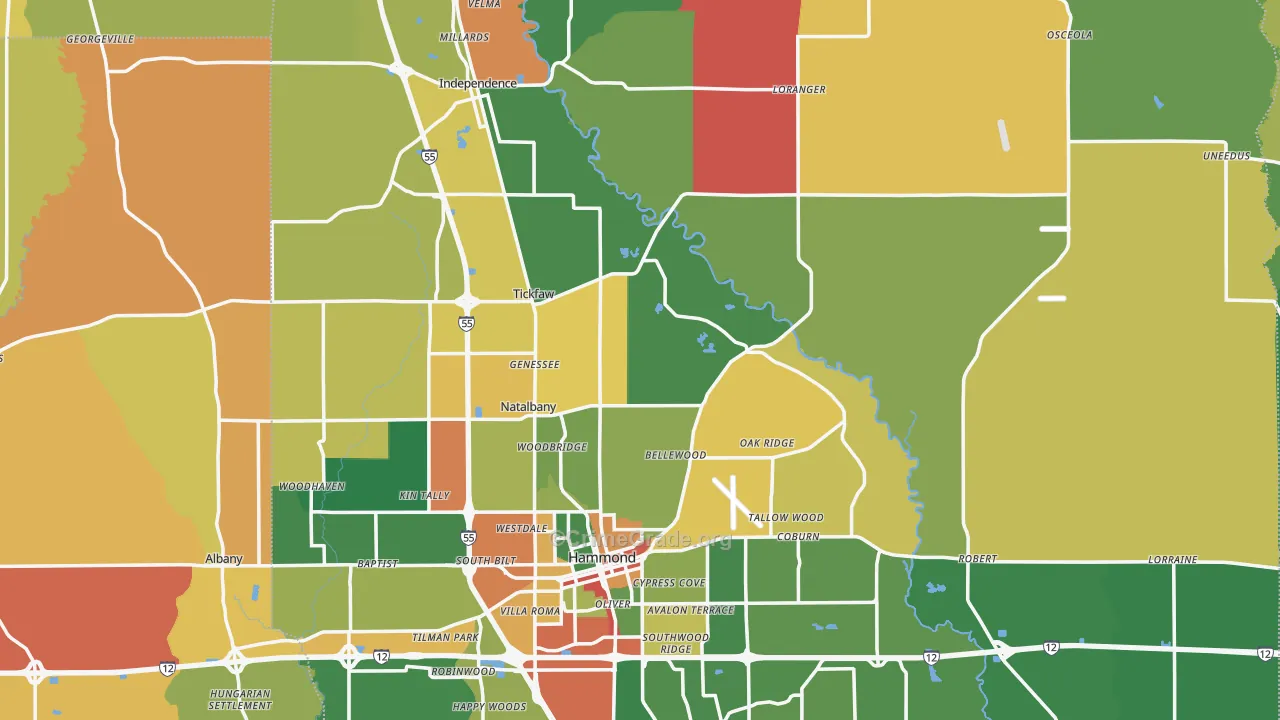 Tangipahoa Parish, LA Map of Theft Rates