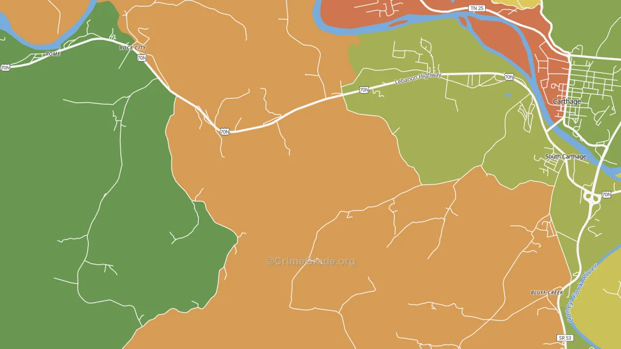Tanglewood, TN Map of Theft Rates