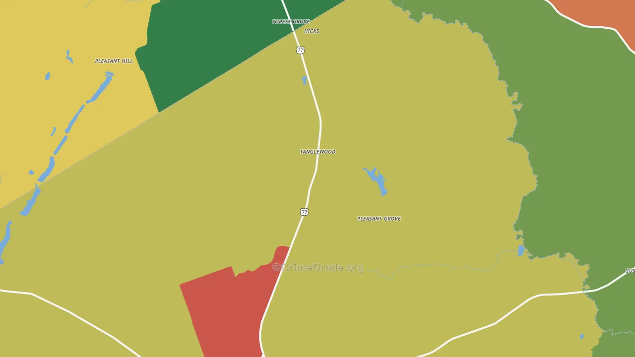 Tanglewood, TX Map of Theft Rates