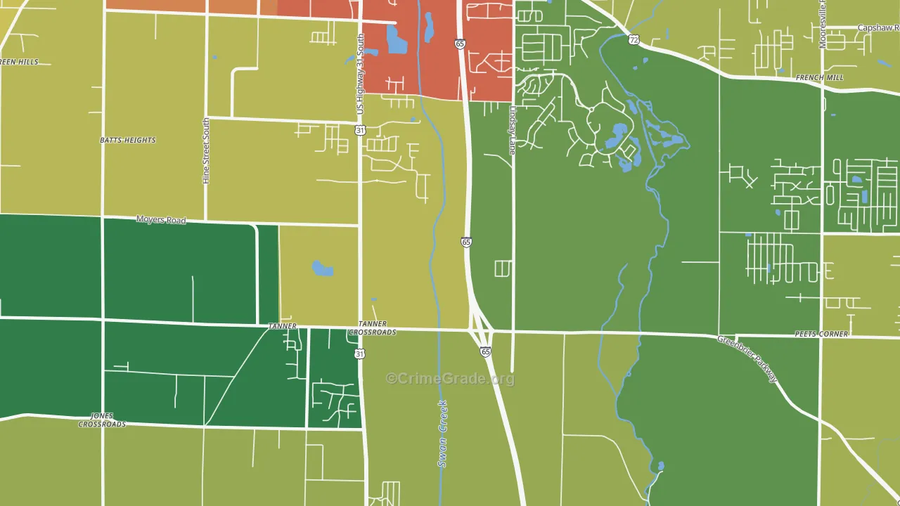 Tanner Crossroads, AL Map of Theft Rates