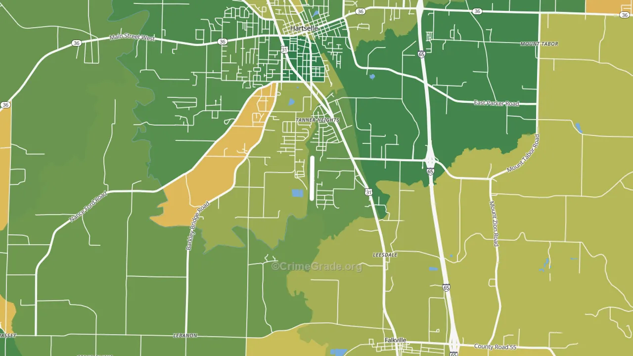 Tanner Heights, AL Map of Theft Rates