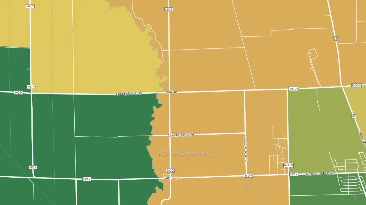 Tanner, MO Map of Theft Rates