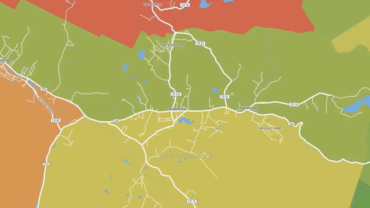 Tannersville, NY Map of Theft Rates