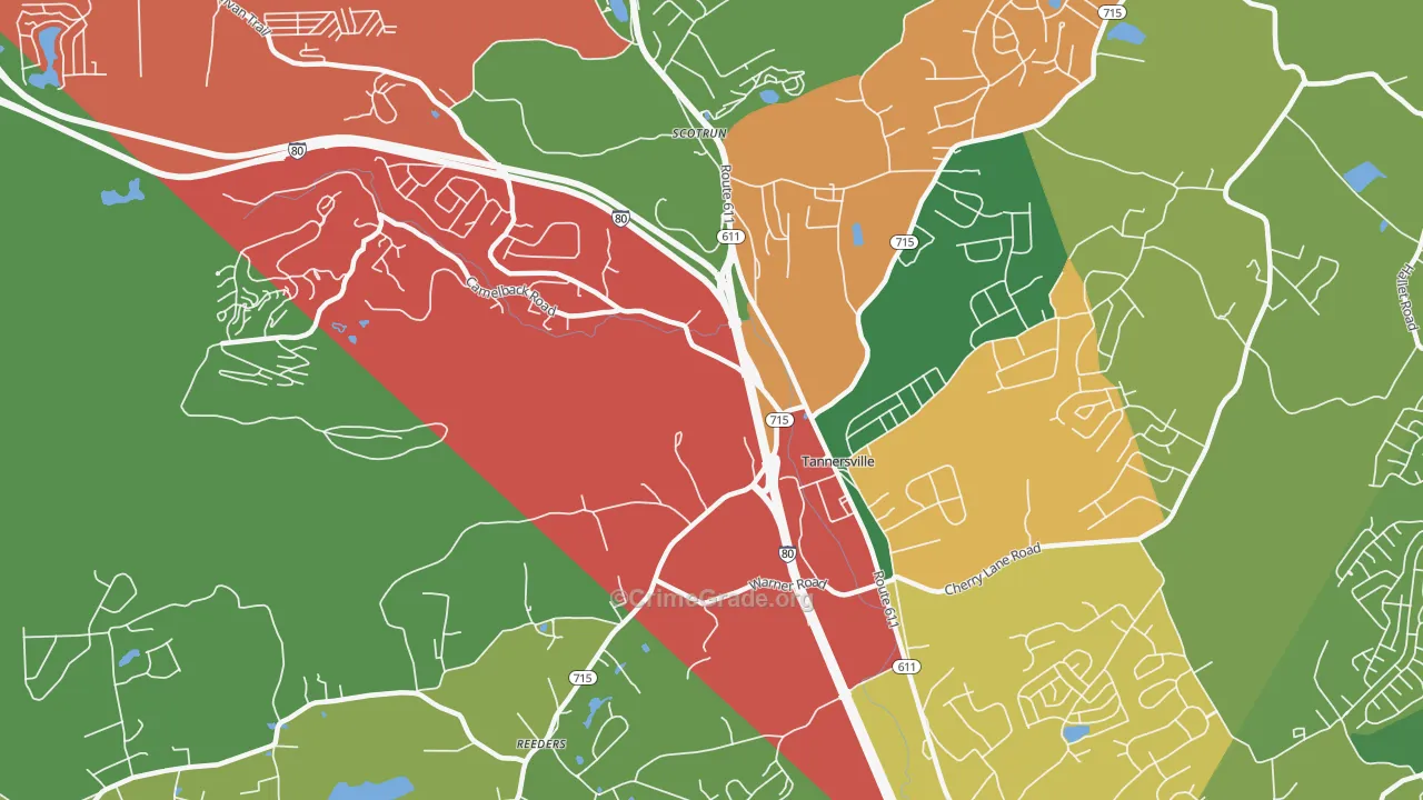 Tannersville, PA Map of Theft Rates