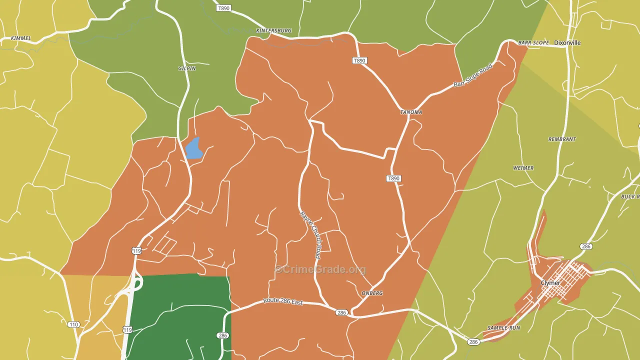 Tanoma, PA Map of Theft Rates