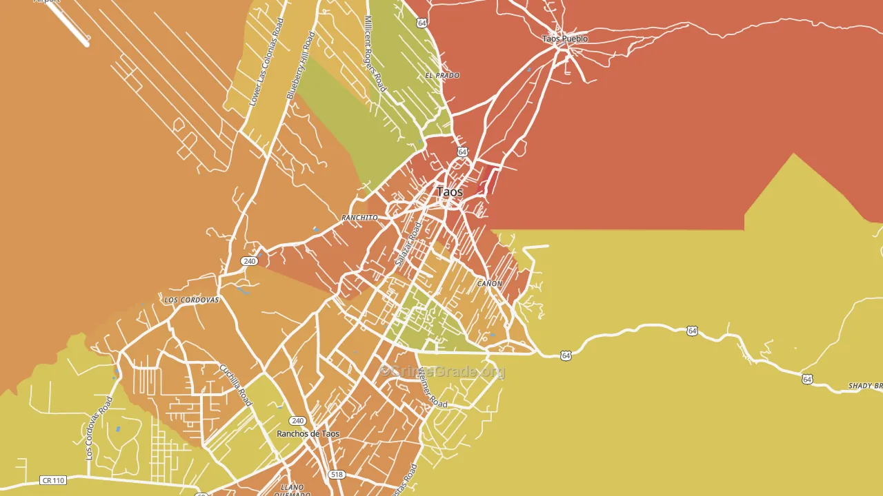 Taos, NM Map of Theft Rates