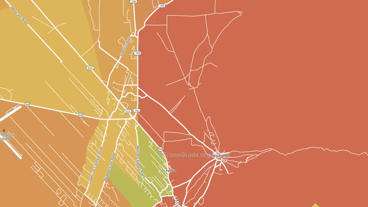 Taos Pueblo, NM Map of Theft Rates