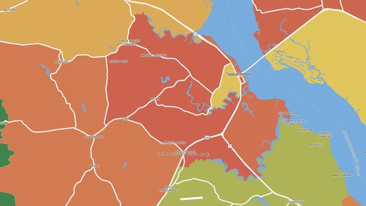 Tappahannock, VA Map of Theft Rates