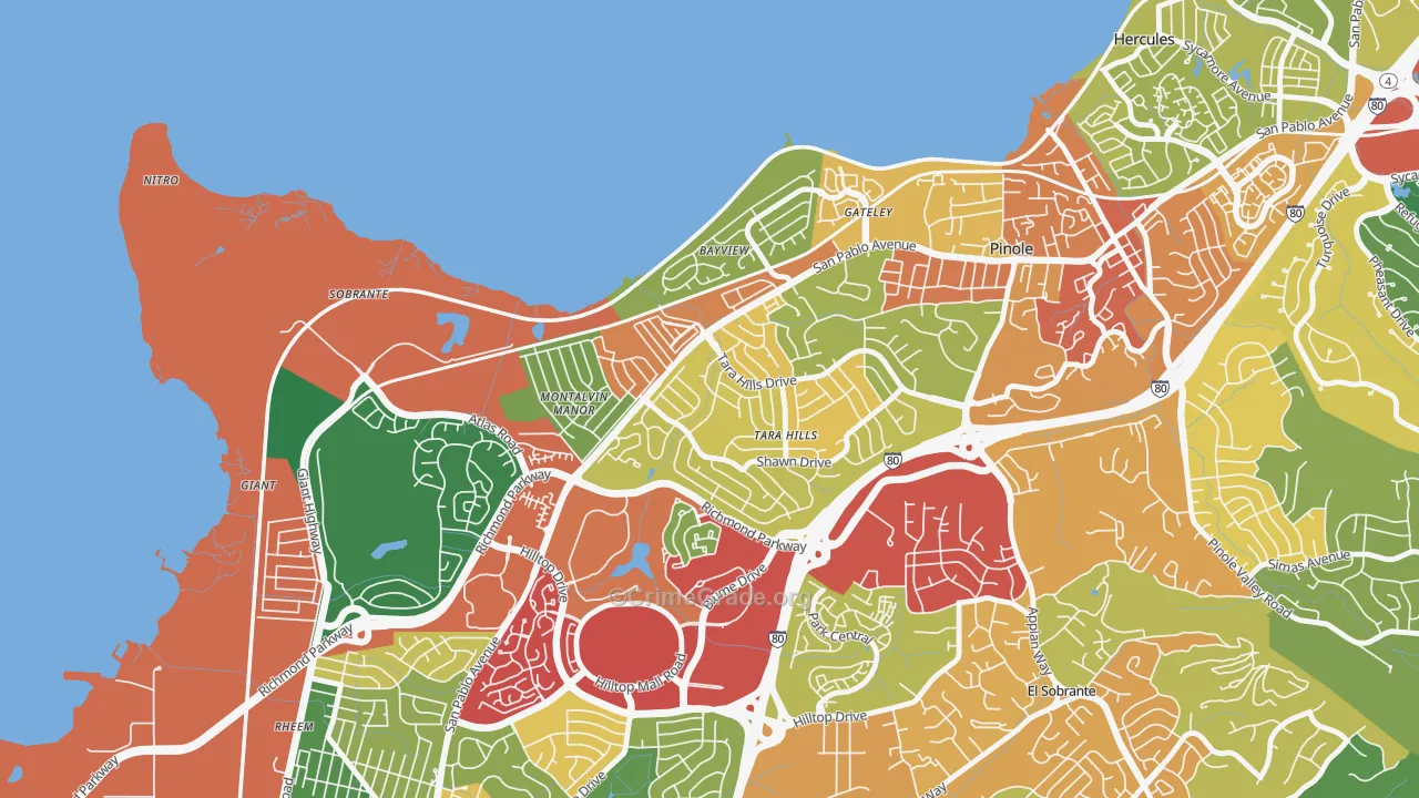 Tara Hills, San Pablo, CA Map of Theft Rates