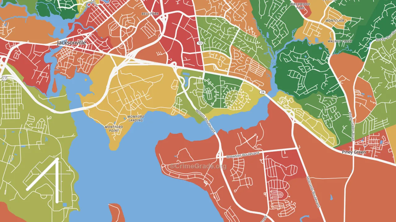 Tarawa Terrace, NC Map of Theft Rates
