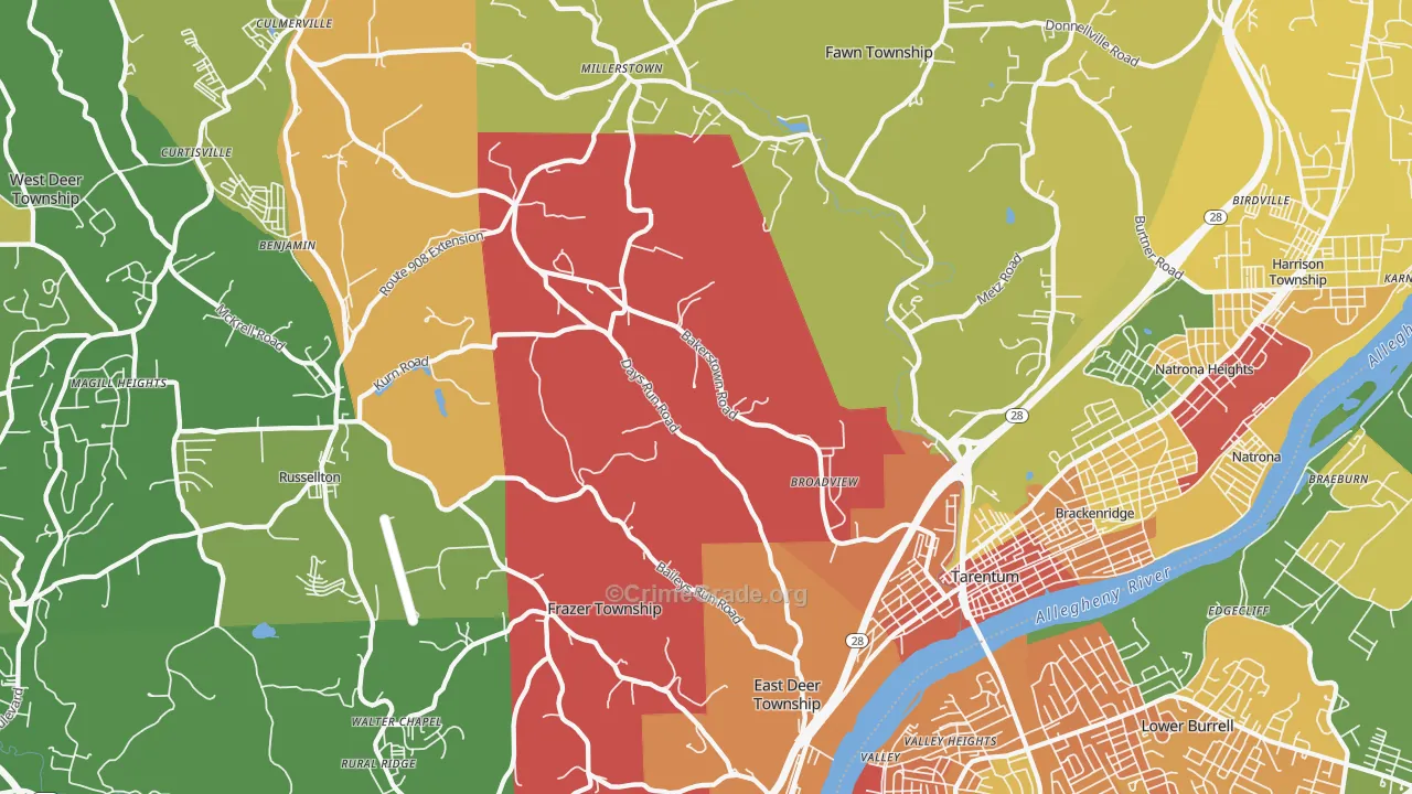 Tarentum, PA Map of Theft Rates