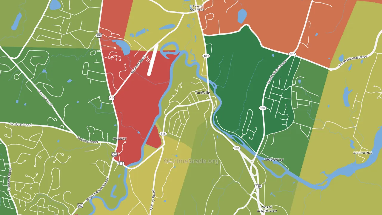 Tariffville, CT Map of Theft Rates