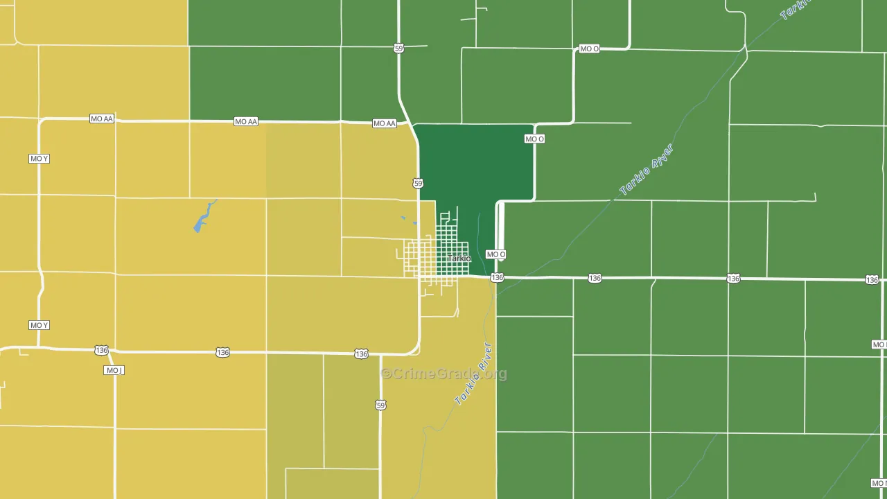 Tarkio, MO Map of Theft Rates